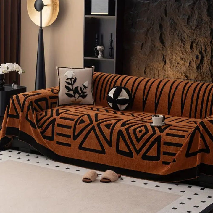 Contemporary urban maze sofa protector. Durable, washable, and stylish cover for your modern living room couch.
