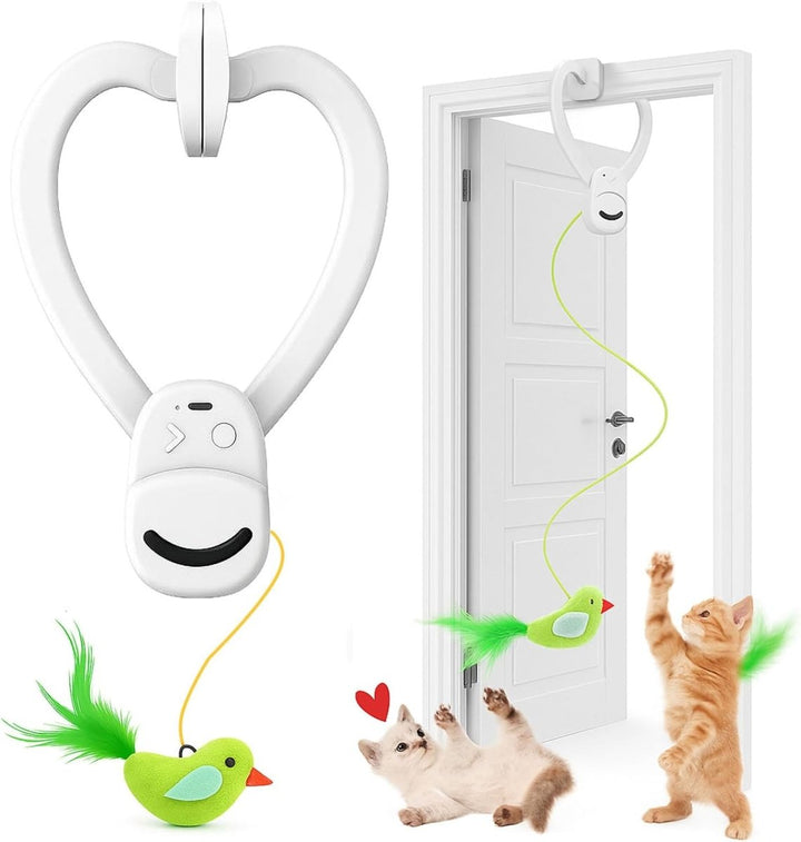 Motion-activated bird toy for cats, enticing indoor felines with realistic flapping action & sound.