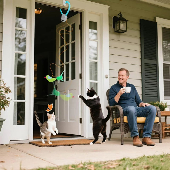Rechargeable interactive bird cat toy designed for indoor feline enrichment & endless hours of fun.