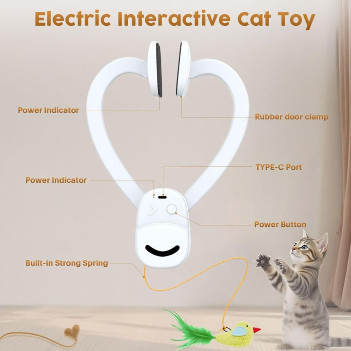 Pet cat engaging with an interactive bird toy, enhancing playtime & satisfying natural hunting urges.