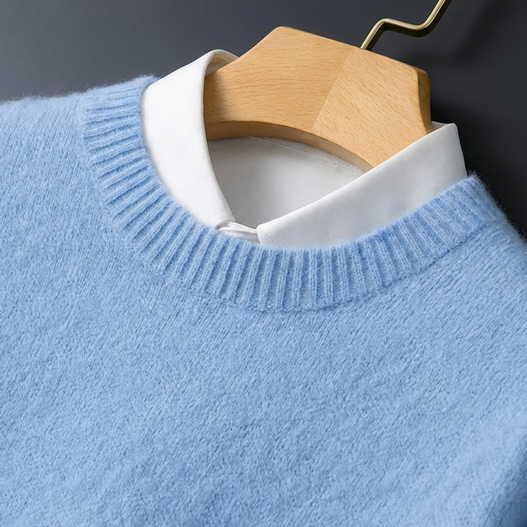 Stylish men's fitted long-sleeve pullover sweater, ideal for fall outfits and comfortable casual wear.