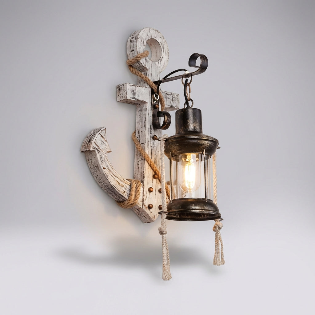 Rustic nautical anchor wall sconce. Coastal decor LED light fixture, perfect for home & beach house lighting.