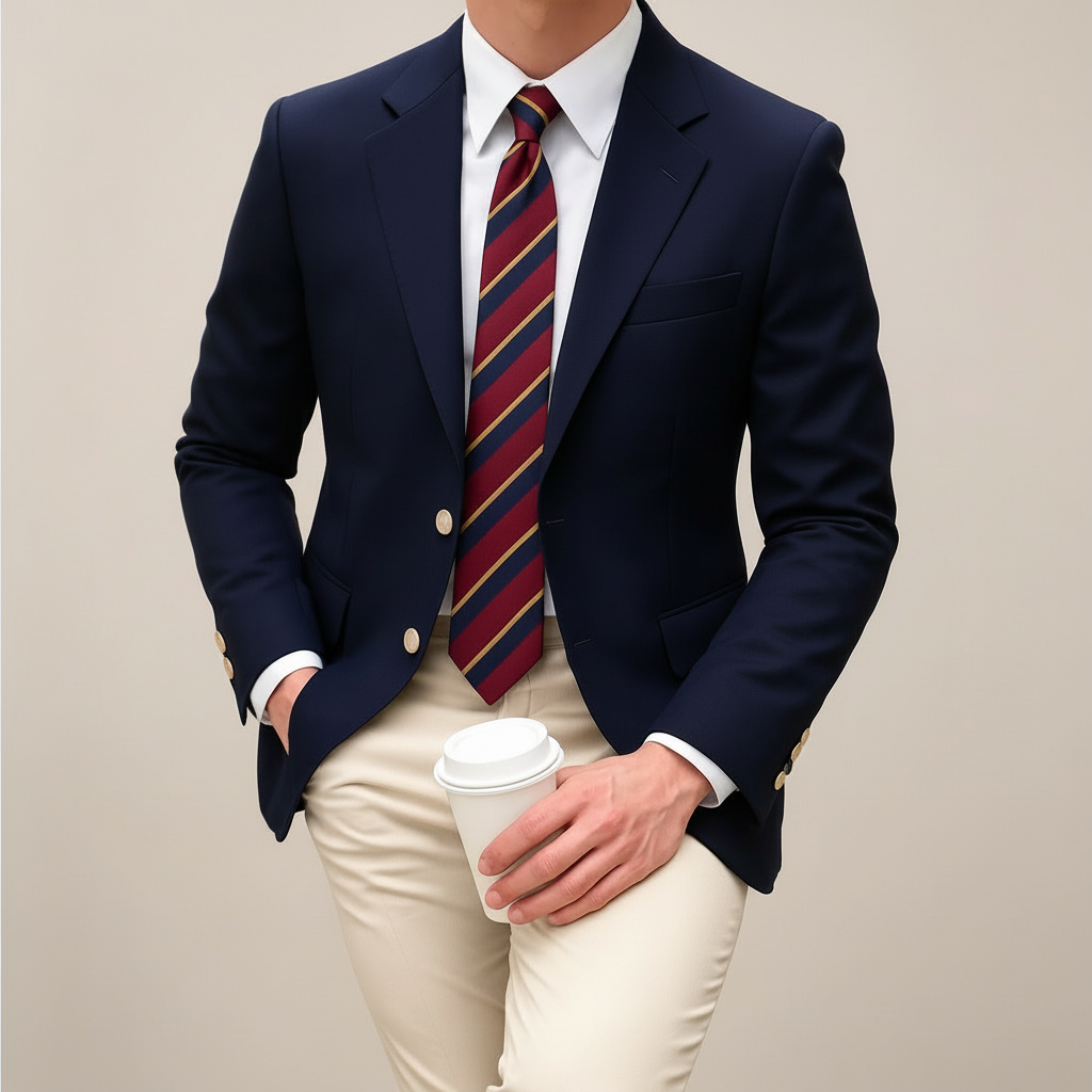 Lightweight men's navy blazer jacket, ideal for spring fashion and formal occasions