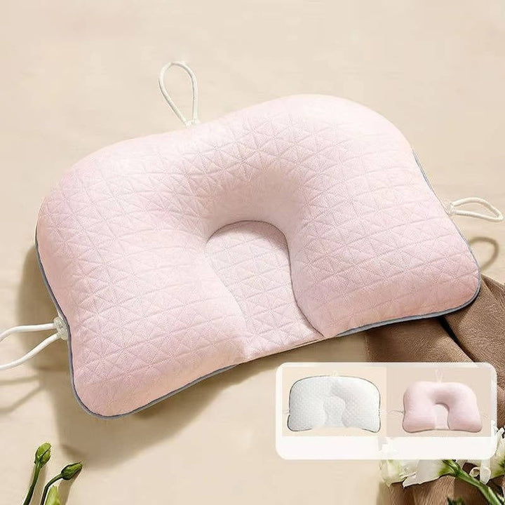 Sky blue baby pillow for flat head prevention, providing ergonomic head shaping support for infants.