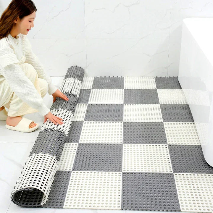 Hygienic, quick-dry non-slip bathroom mat set in gray for shower safety and comfort.