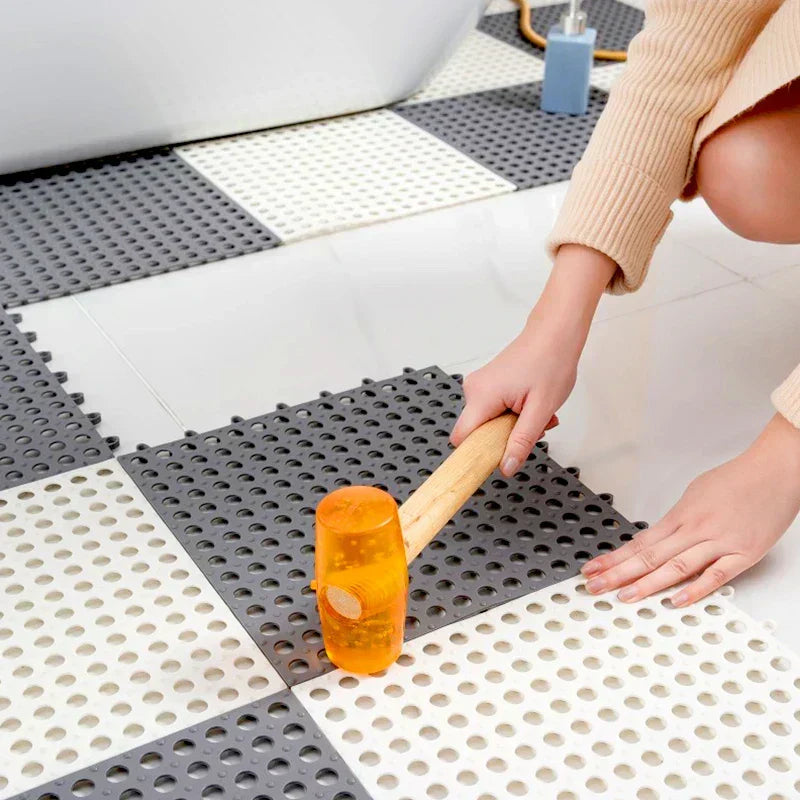 White non-slip grip shower mat set, fast-drying for secure bathroom footing.