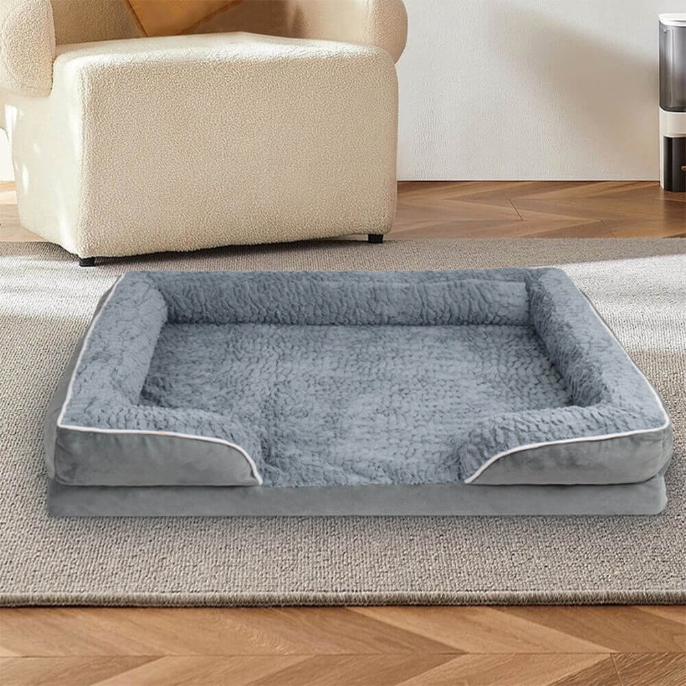 Durable, washable, water-repellent brown orthopedic dog bed providing full surround support for pet comfort.