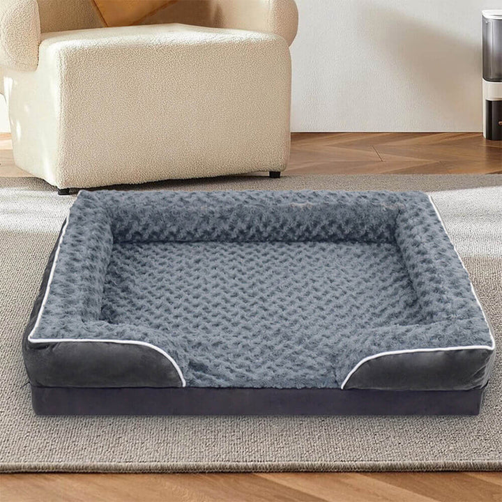 Comfortable orthopedic pet bed with full surround support, perfect for senior dogs needing joint and arthritis relief.
