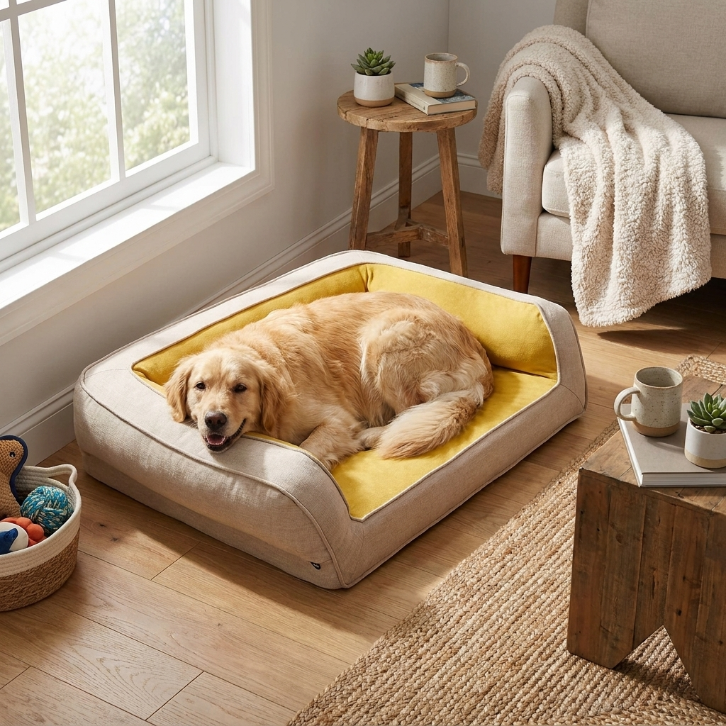 Orthopedic dog sofa bed with joint support for ultimate pet comfort. Ideal for large, medium, or small dogs.