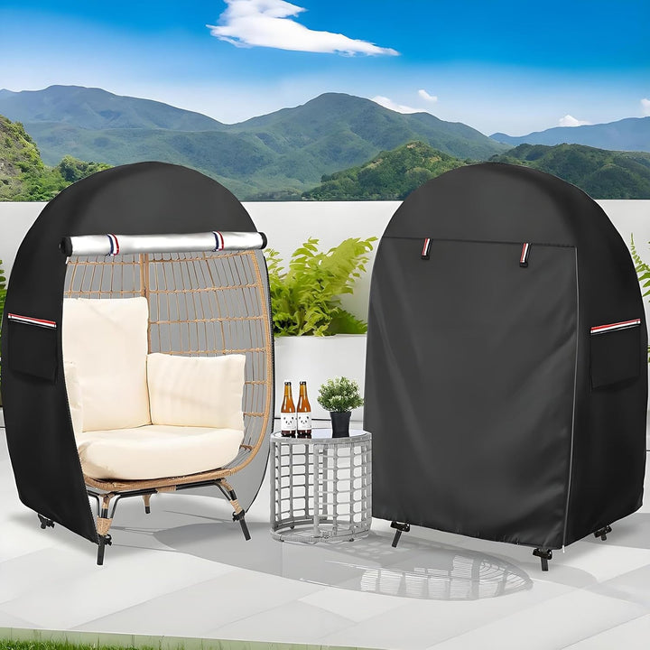 Heavy-duty weatherproof egg chair cover, waterproof & dustproof, protects with double zipper.