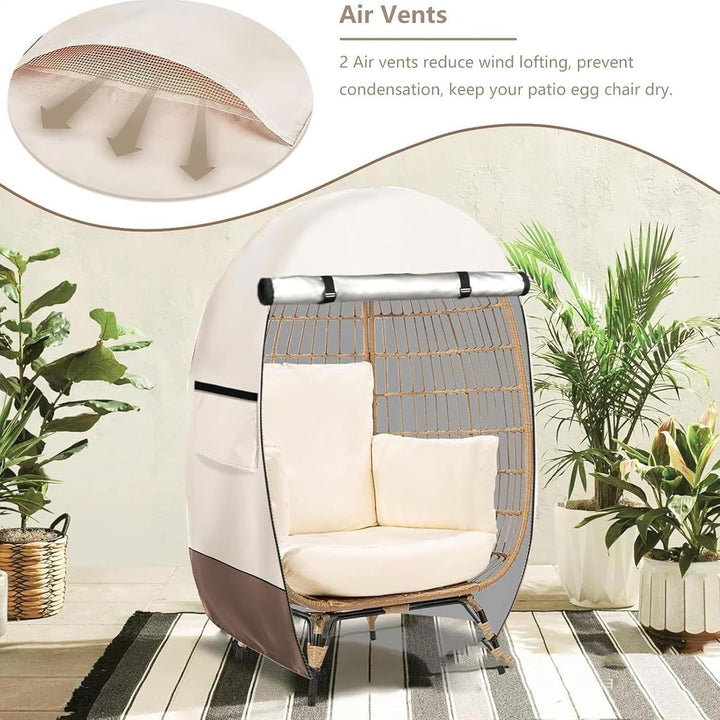 Heavy-duty weatherproof egg chair cover, UV resistant & dustproof, features double zipper.