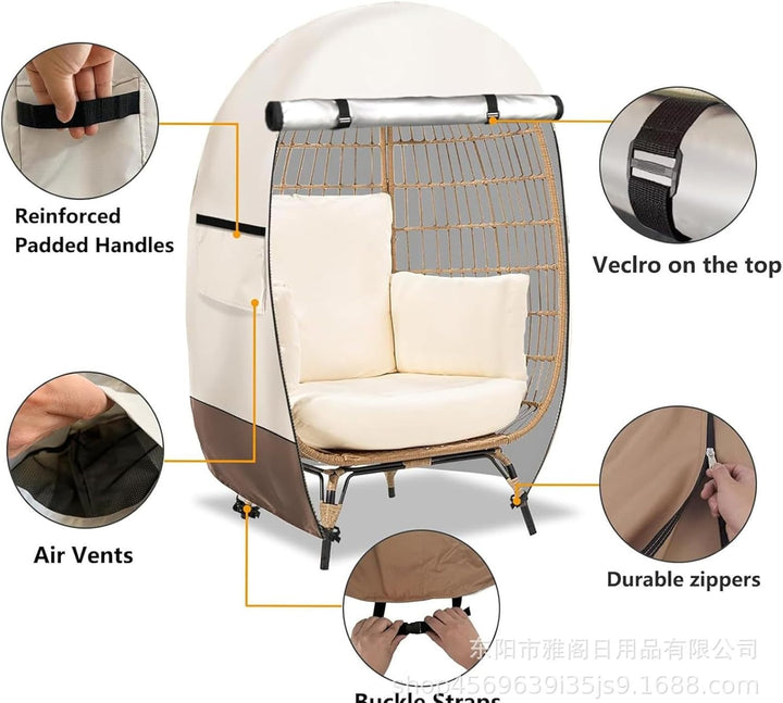 Durable, heavy-duty outdoor egg chair cover, waterproof & dustproof, double zipper.