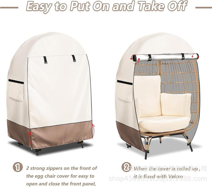 Waterproof egg chair cover for outdoor patio furniture, dustproof, with double zipper.
