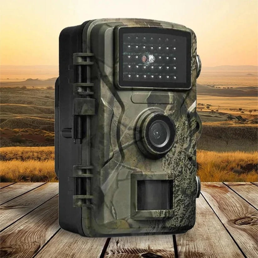Outdoor wildlife trail camera with night vision for animal monitoring & nature photography.