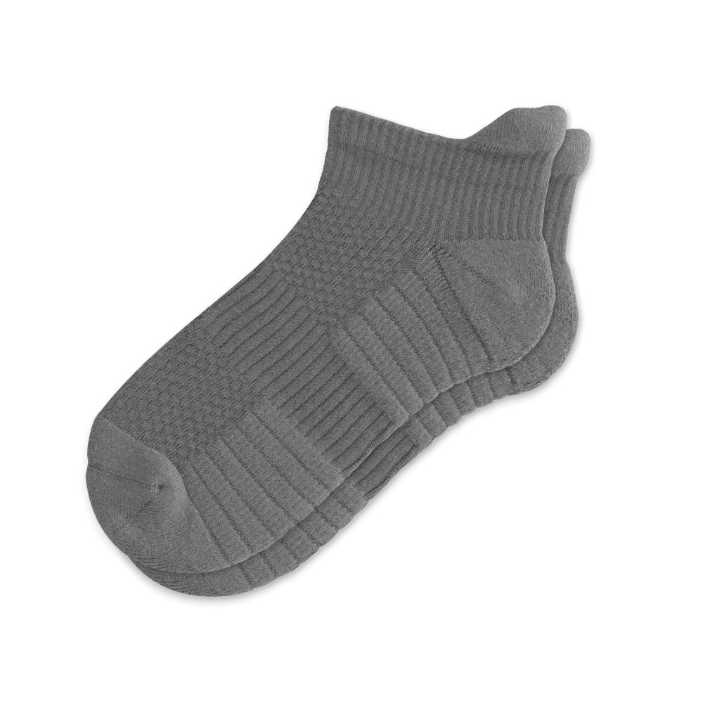 Pair of gray unisex ankle compression socks, ideal for support and comfort during daily wear.