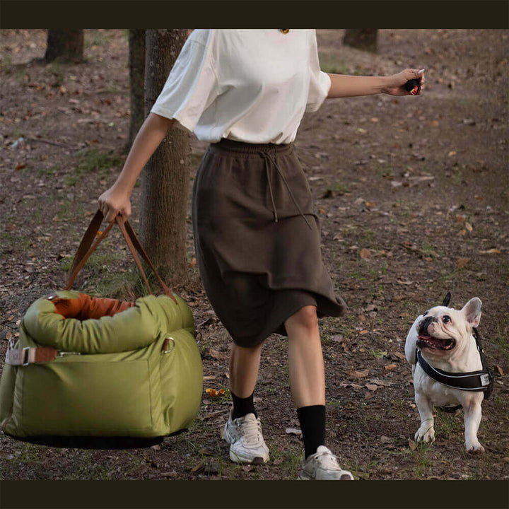 Premium PawLuxury auto pet bed booster, secure & comfortable for all dog travel.