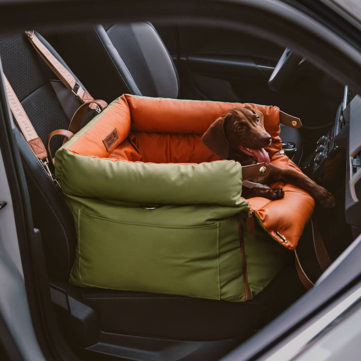 Secure PawLuxury dog booster seat for car travel, ensuring pet safety & comfort.