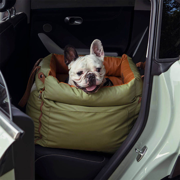 Secure PawLuxury dog car seat, a comfortable pet booster ideal for long trips.