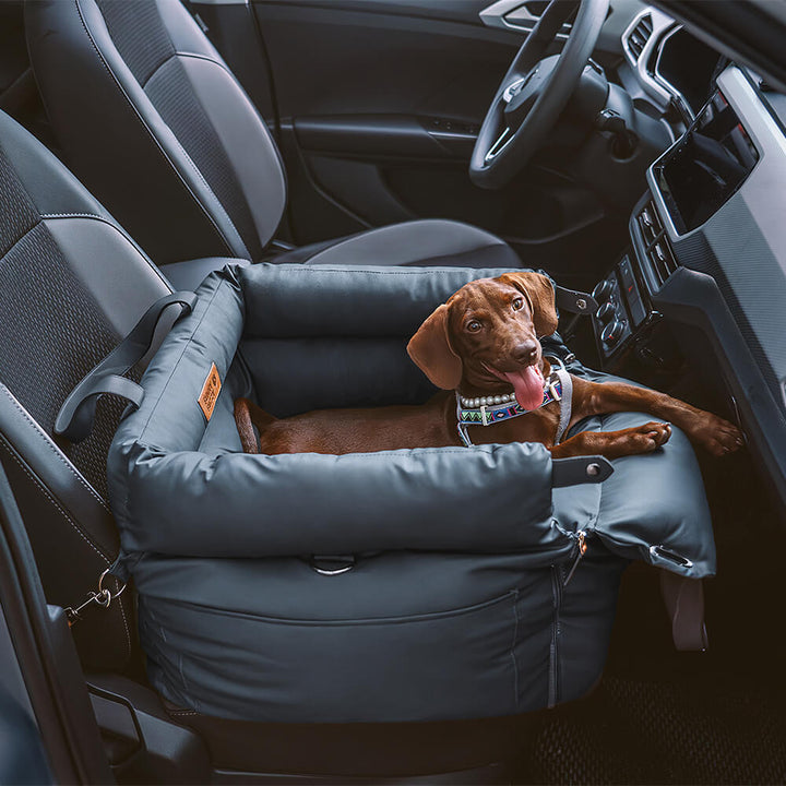 Comfortable PawLuxury faux leather dog car seat, perfect for safe pet journeys.