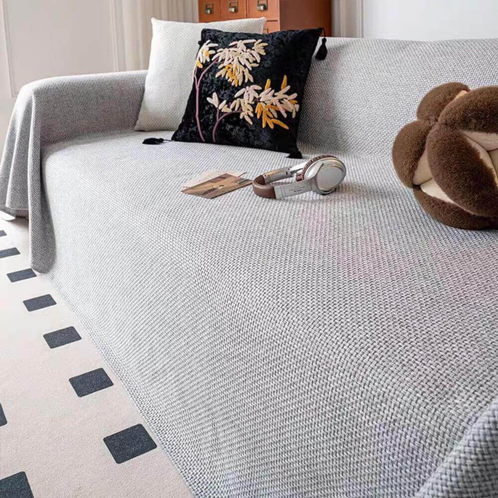 Washable & reversible sofa cover protects your couch. Durable, scratch-resistant, pet-friendly linen-look furniture protector.