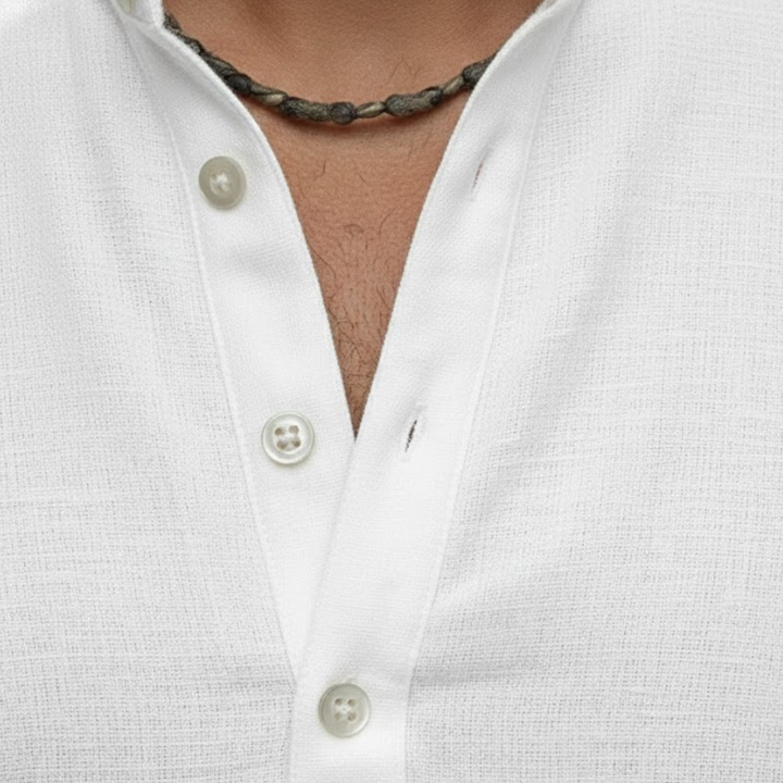 Taupe men's breathable short sleeve Henley, a lightweight shirt for summer outfits.