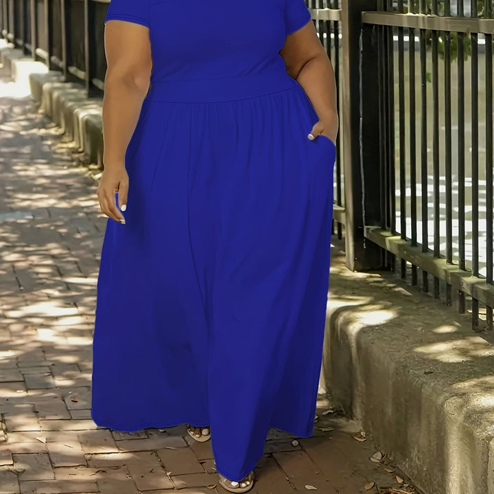 Summer-ready plus size women's maxi dress, flowy, comfortable, and features pockets.