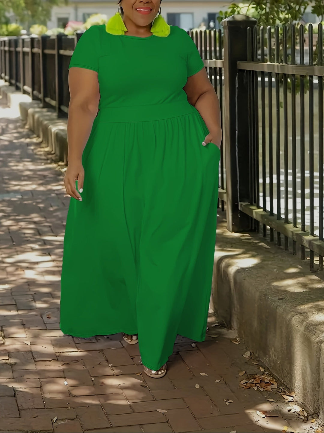 Elegant plus size women's maxi dress, comfortable & flowy, perfect for summer.