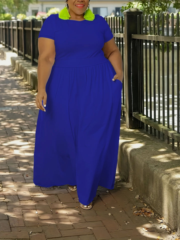 Versatile plus size flowy maxi dress for women, ideal for casual or elegant wear.