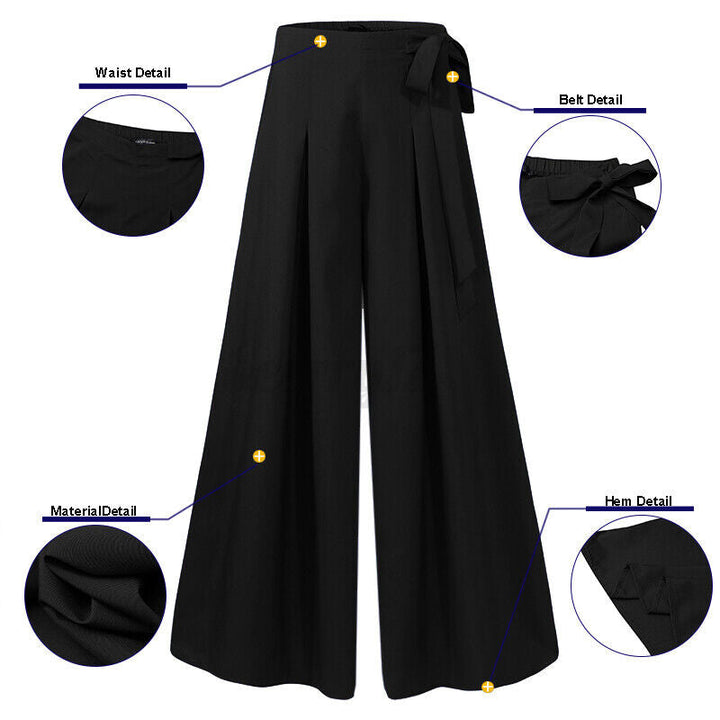 Modern plus-size wide-leg trousers for women, comfortable high-waist design for sophisticated office style.
