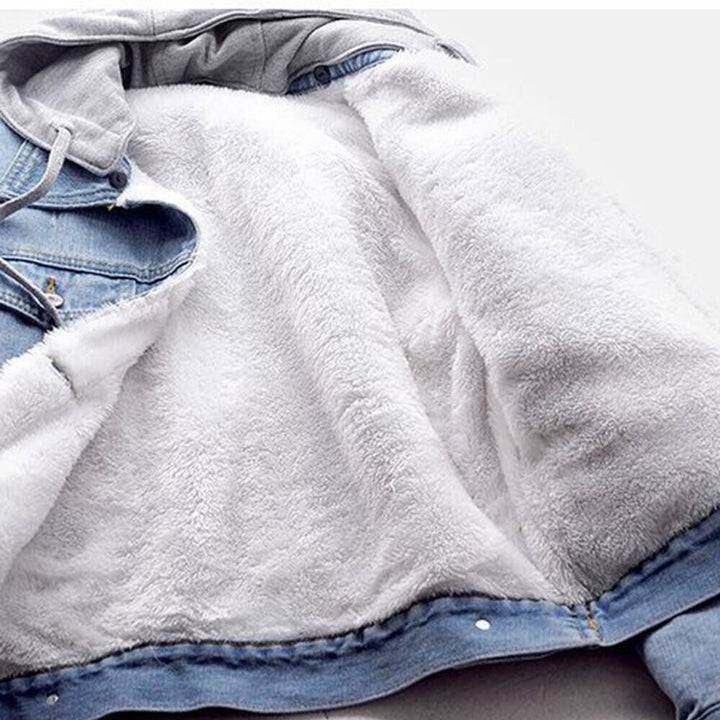 Fashionable plus size women's hooded denim jacket, a versatile staple for fall and winter outfits.