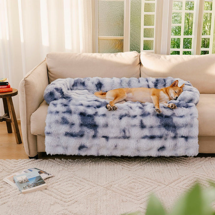 Easy-care washable plush dog mat, anti-slip pet bed, guards your sofa from wear and tear.