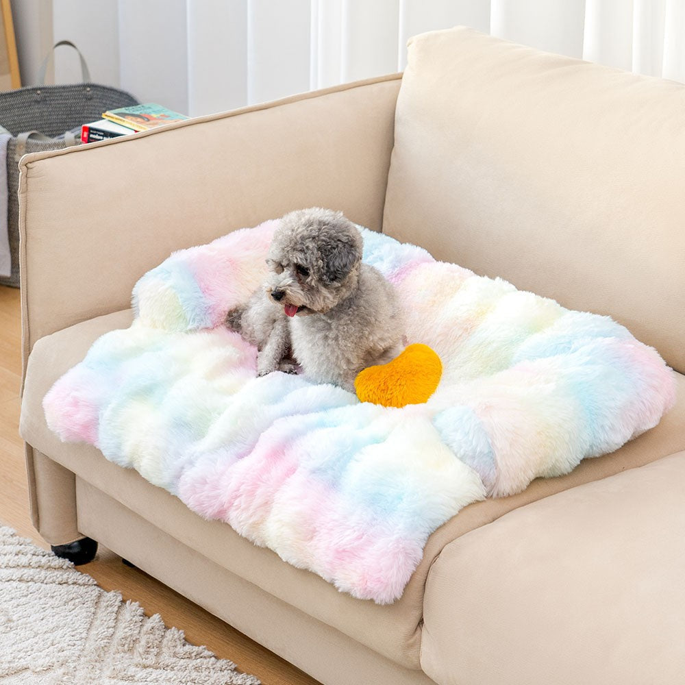 Soft plush pet mat, non-slip dog couch cover, perfect for protecting your furniture and calming pets.