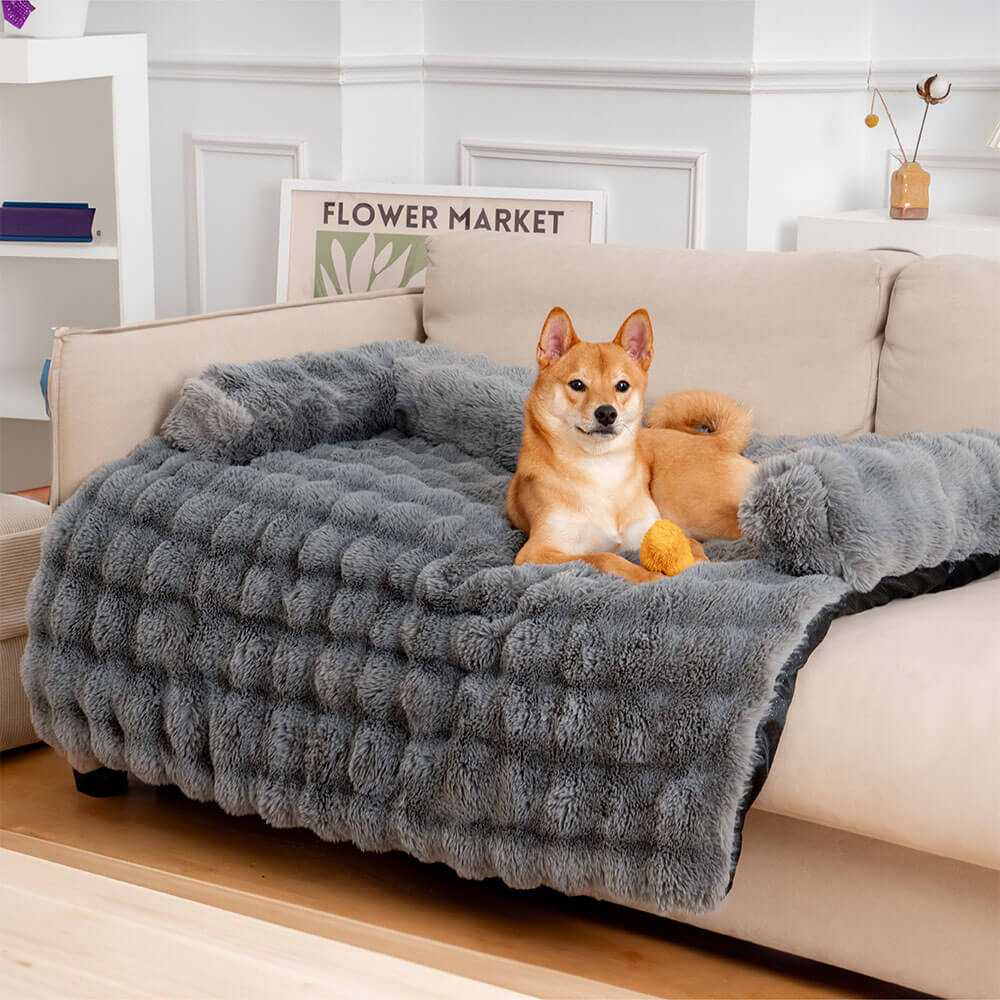 Anti-slip plush dog couch cover, a cozy pet bed & sofa protector for large or small dogs.