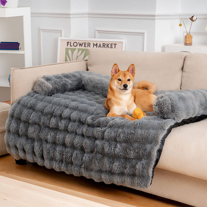 Anti-slip plush dog couch cover, a cozy pet bed & sofa protector for large or small dogs.