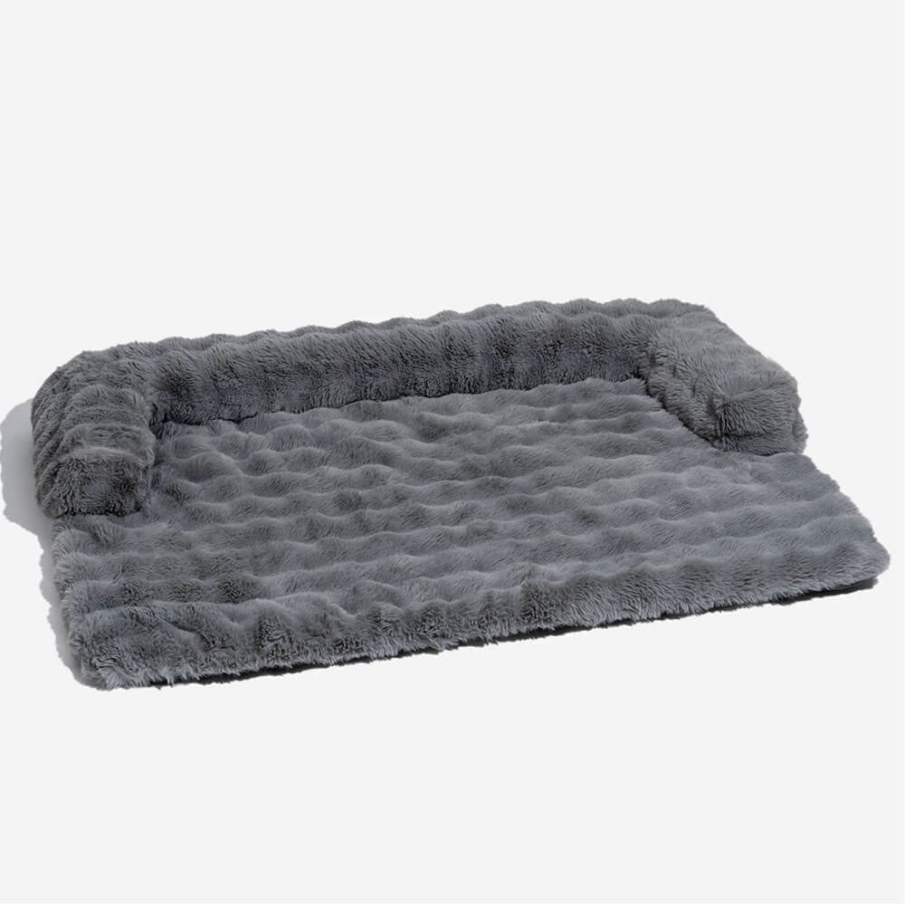 Calming plush pet mat, anti-slip dog couch cover, perfect furniture guard for any sofa.