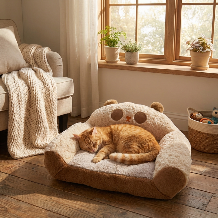 Plush curled nest pet bed, ideal for small to medium dogs. Offers secure, cozy comfort for your furry friend.