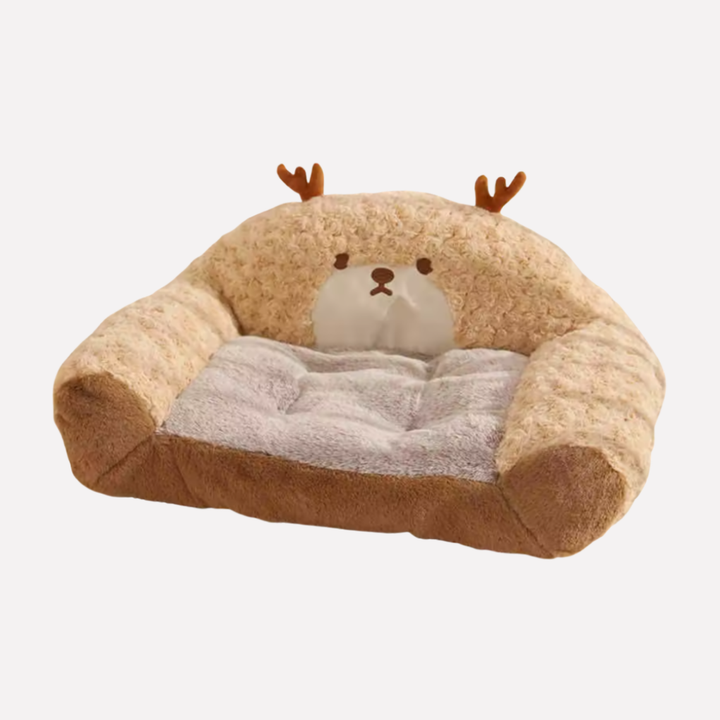 Cozy plush curled dog bed for small and medium dogs. Promotes secure sleep & ultimate comfort. Washable pet bed.