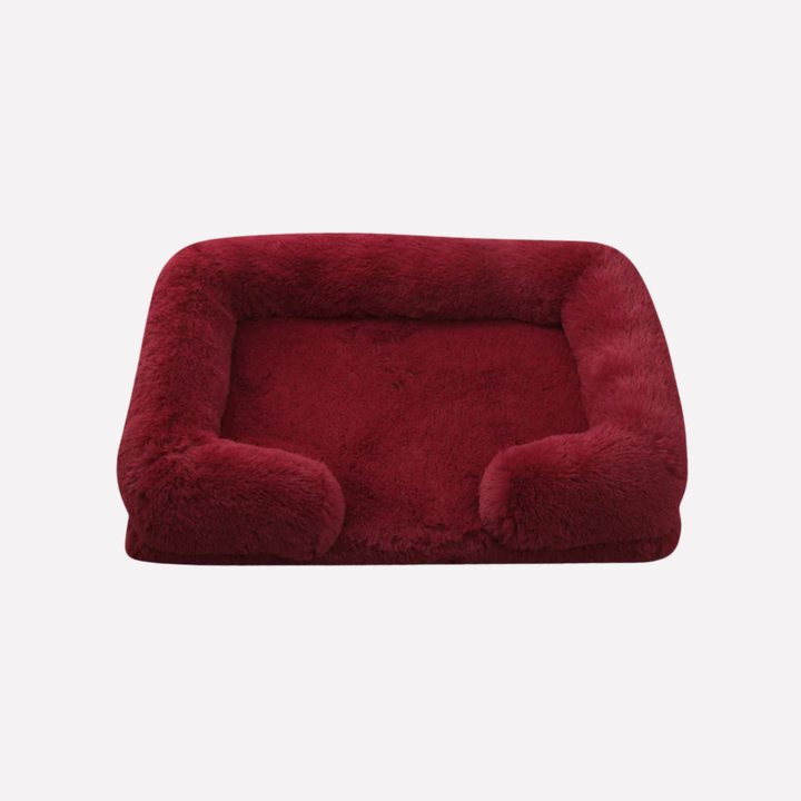 Snuggly dog mat, plush fabric, non-slip bottom; great for any pet.