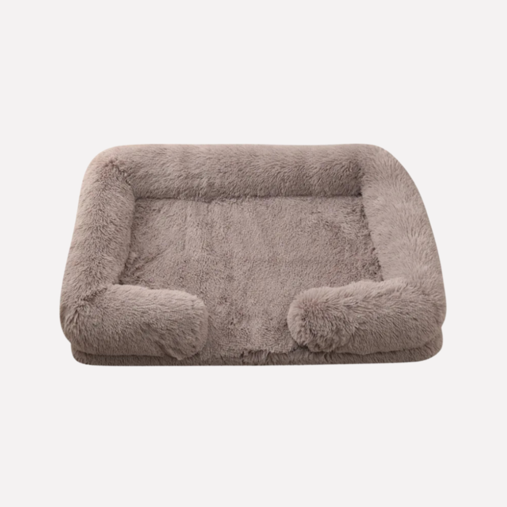 Supportive plush dog bed, non-slip, offering warmth & ultimate comfort.