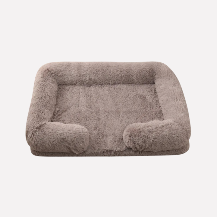Supportive plush dog bed, non-slip, offering warmth & ultimate comfort.
