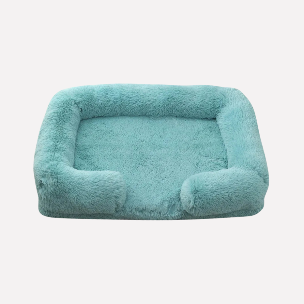 Cozy washable pet bed, plush design, non-slip bottom for dogs.