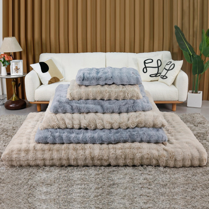 Plush dog mattress with soft, washable cover for ultimate pet comfort. Large orthopedic dog bed with non-slip base.