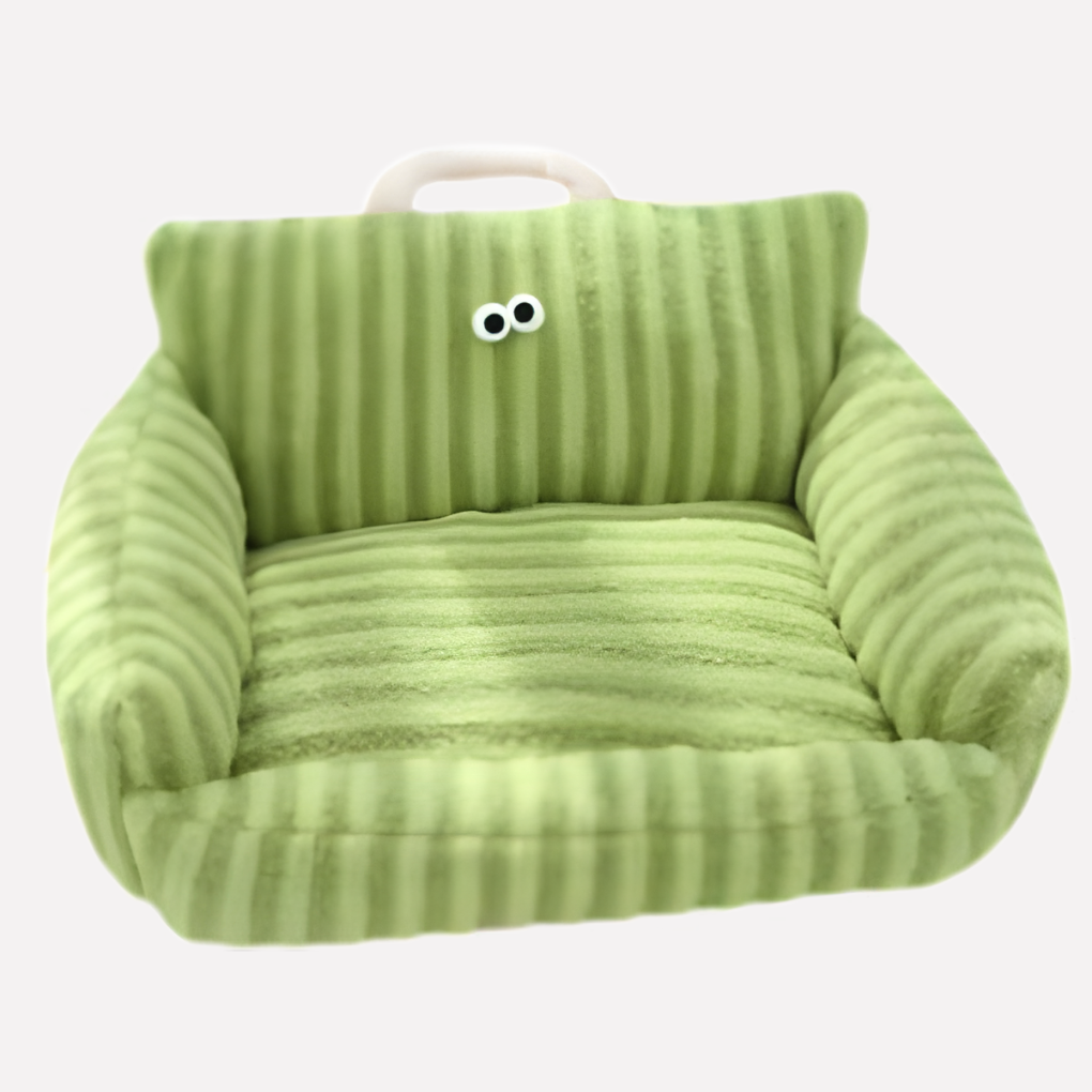 Comfortable elevated plush dog bed with side bolsters, offering a pet sofa for small to medium pets.