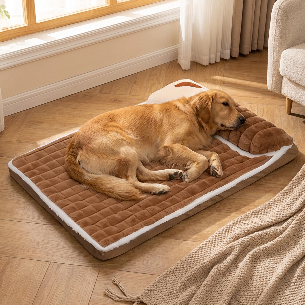 Plush, supportive pet dog mattress for ultimate comfort, ideal for large dogs. Washable & durable for easy care.