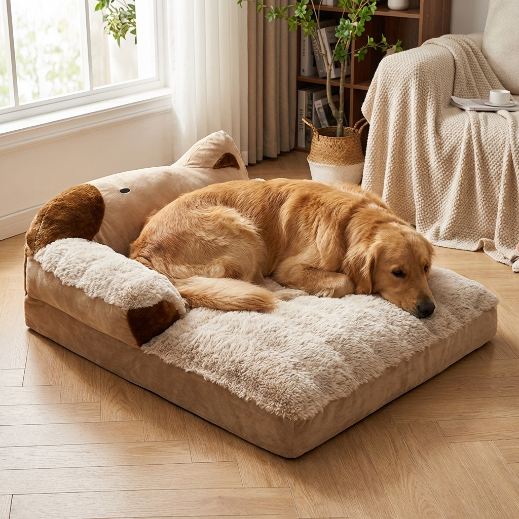 Plush washable dog bed for large breeds, offering ultimate comfort & support for big dogs. Durable & easy clean.