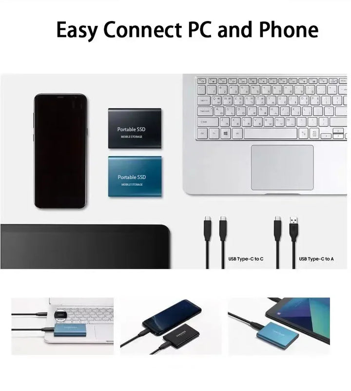 Durable 128TB portable SSD, designed for secure, fast data storage and backup for busy professionals on the go.