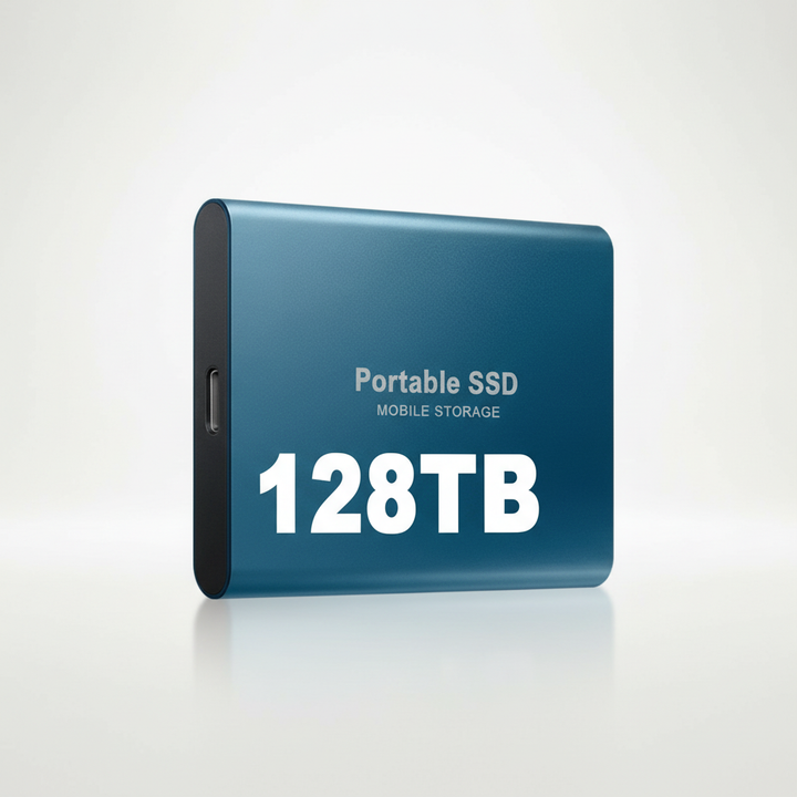 Versatile 128TB external SSD with USB-C, ensuring fast storage & quick access for photos, videos, & documents.