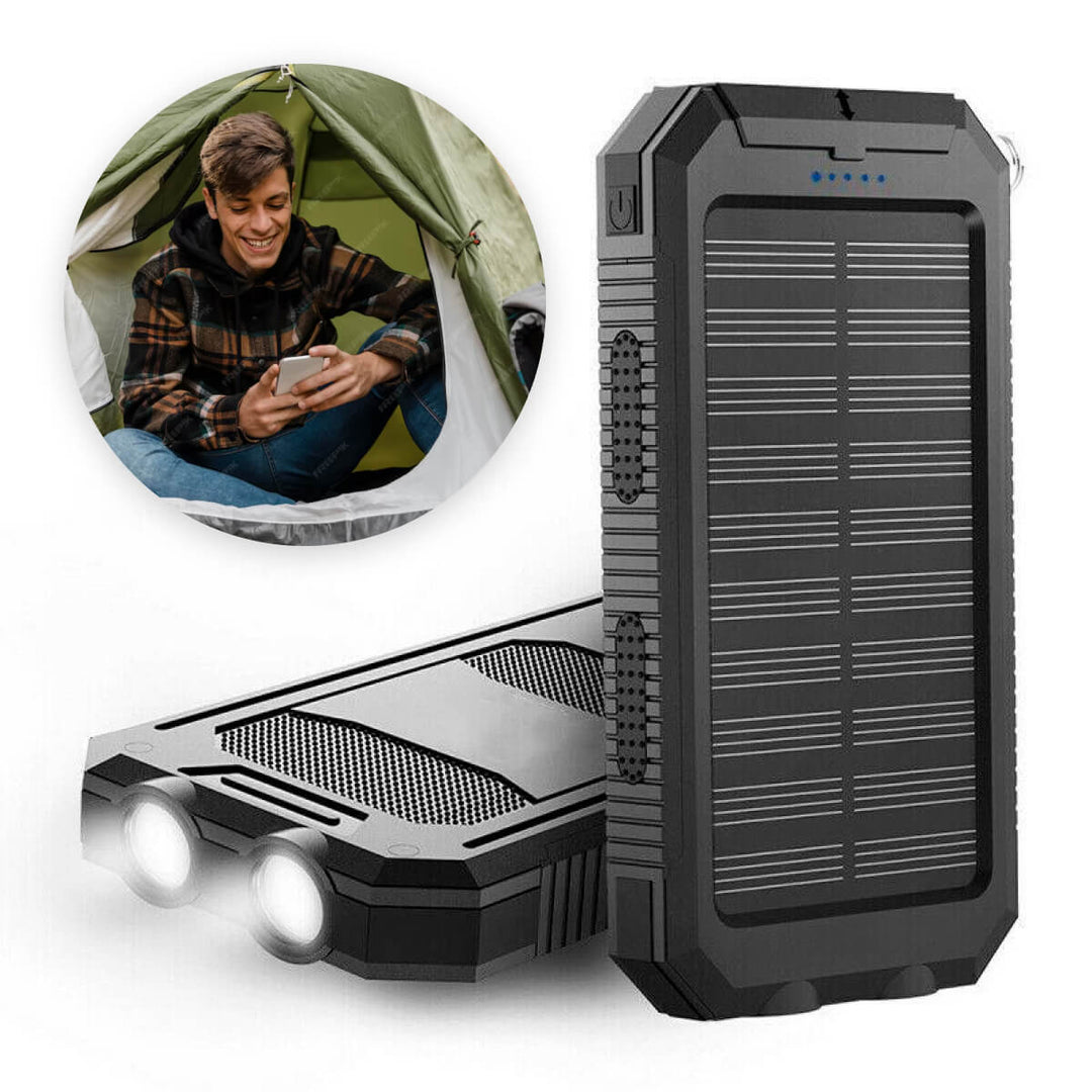 Outdoor 20000mAh waterproof solar charger, provides reliable emergency power & portable charging.