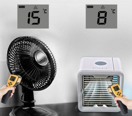Personal mini air conditioner. TavvitaImp009 portable cooling device with humidifier for office desk.