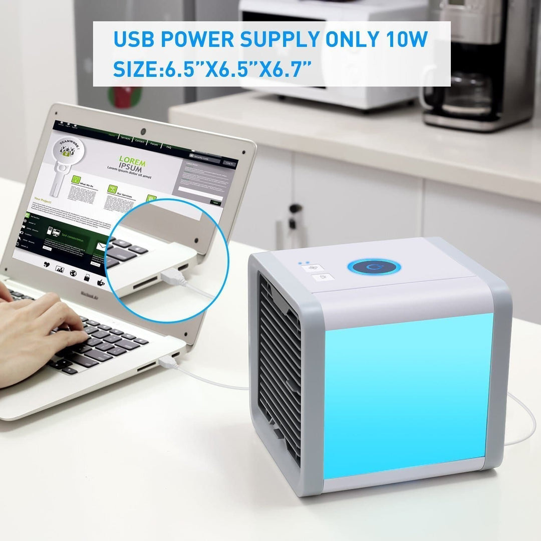 Mini portable air cooler with built-in humidifier and air purifier. TavvitaImp009 personal cooling fan for any space.